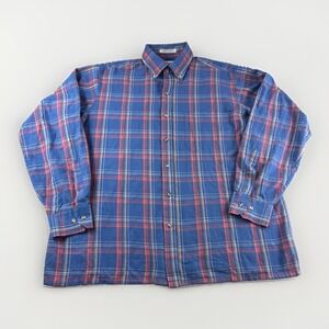 Vintage Arrow Sport Shirt Mens L Blue Red Plaid Long Sleeve Button Up 90s Camp
